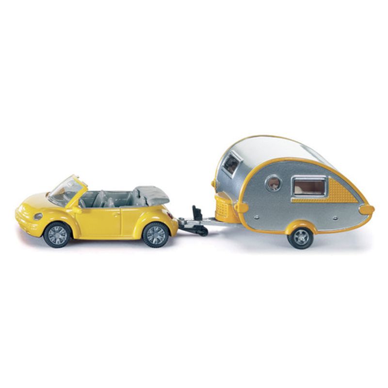 Siku - VW Beetle med campingvogn Gul Liten lekebil