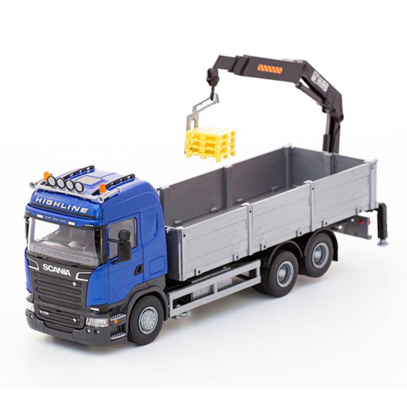  EMEK LASTEBIL  SCANIA R-730 HIGHLINE KRANBIL BLÅ HIAB-KRAN 1:25