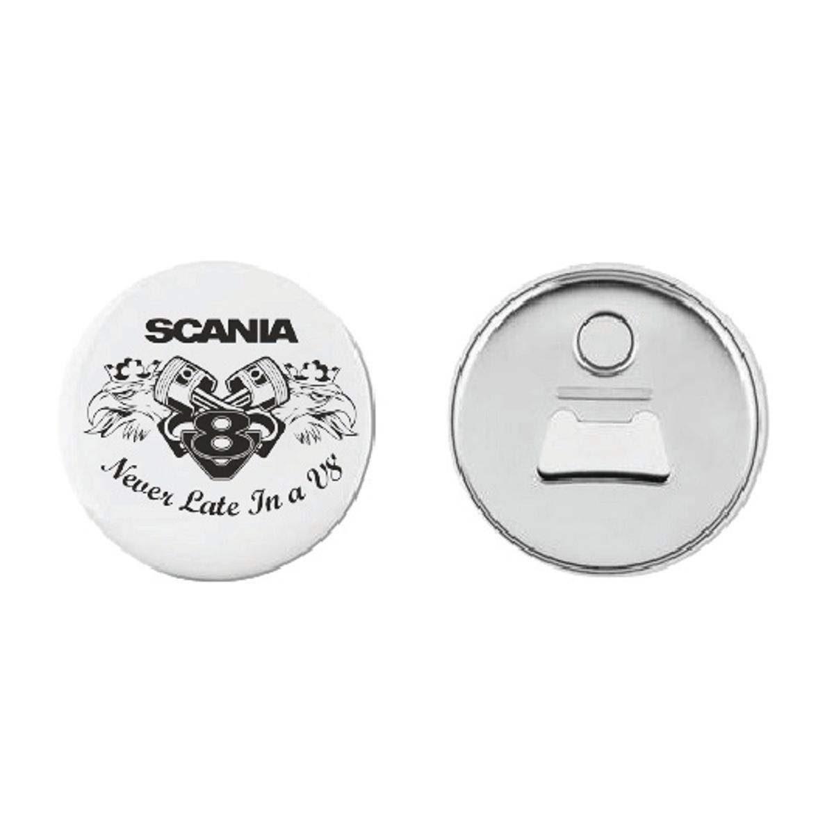 Never Late in a V8 Button 55mm,Velg variant i menyen